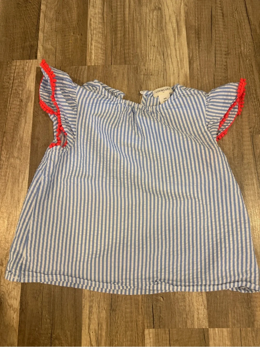 Crewcuts Blue & White Striped Top with Neon Pink Trim